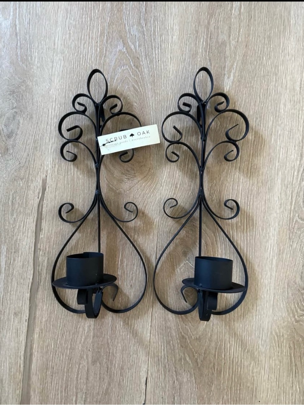 Vintage Black Metal Wall Candle Sconces - Pair